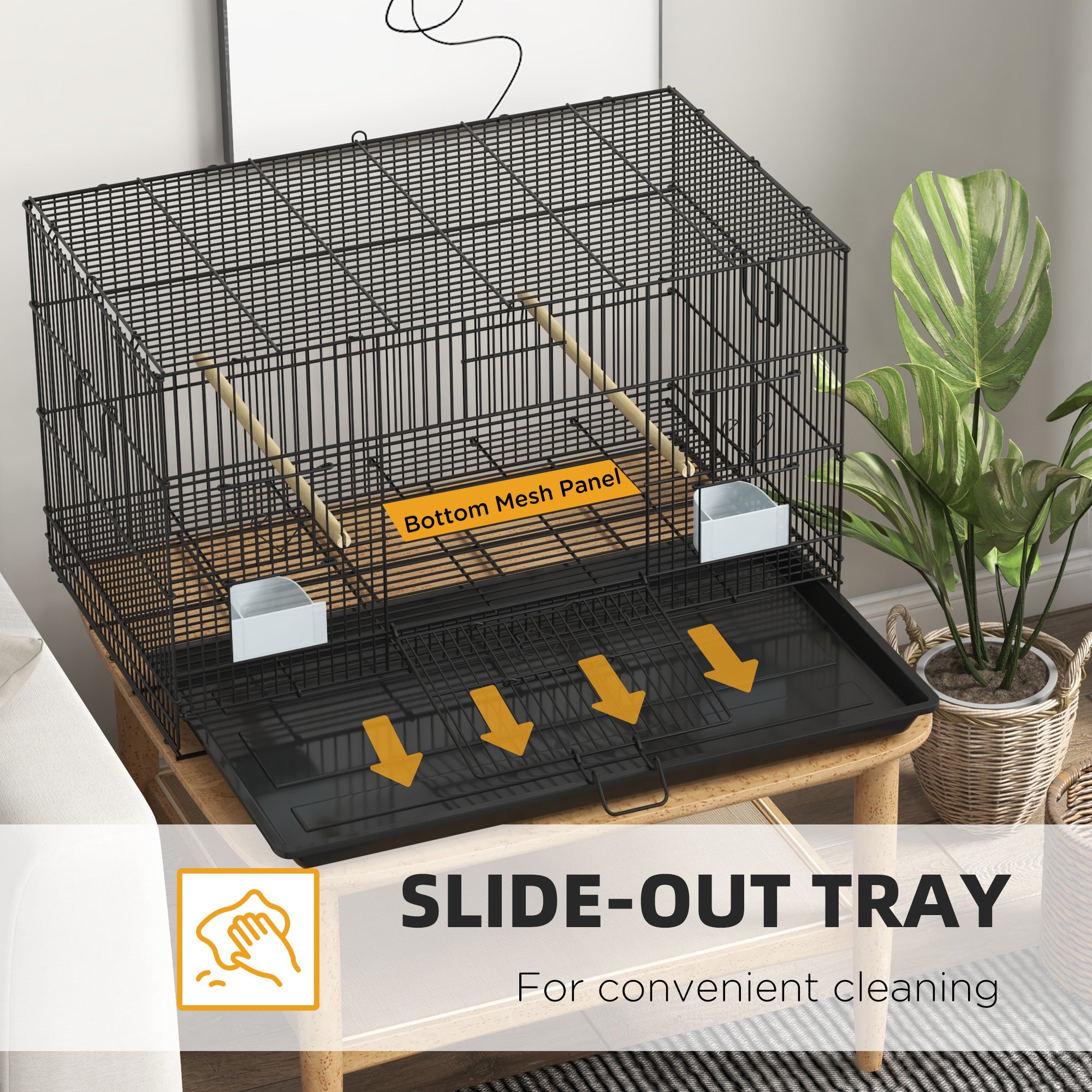 Birdcage for Canaries, Lovebirds Finches, Budgie Cage with Removable Tray, Bottom Mesh Panel, Wooden Perches, Swing, Ramp, Food Containers, 30