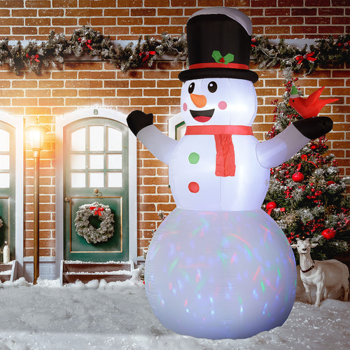 12FT Christmas Inflatable Decorations, Xmas Blow Up Snowman with Rotating Colorful LED Light for Indoor, Outdoor