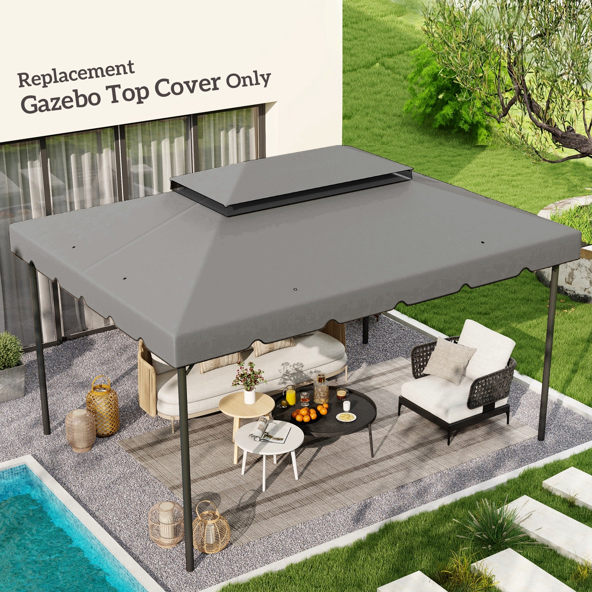 13.1' x 9.8' Gazebo Replacement Canopy, Gazebo Top Cover with Double Vented Roof for Garden Patio(TOP ONLY), Grey Gazebo Canopy Replacement at Gallery Canada