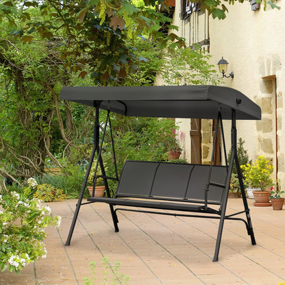 3-Seater Swing Chair Covered Garden Hammock A-Frame Outdoor Porch Glider Sling Seat with Adjustable Canopy Cover, Black