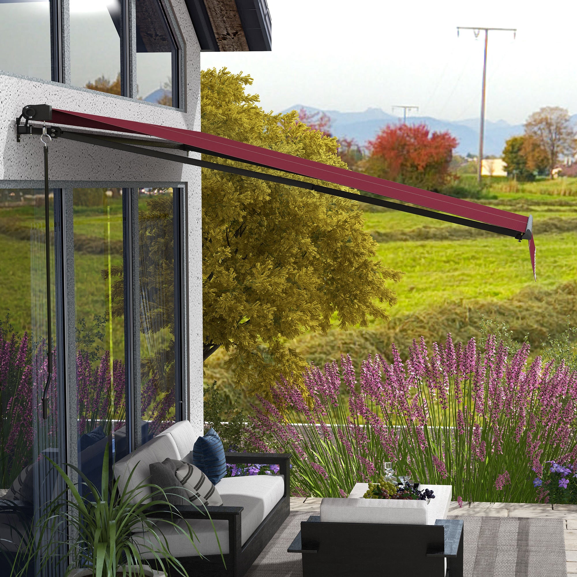 12' x 10' Retractable Awning, 280gsm UV Resistant Sunshade Shelter, for Deck, Balcony, Yard, Wine Red Deck Awnings at Gallery Canada