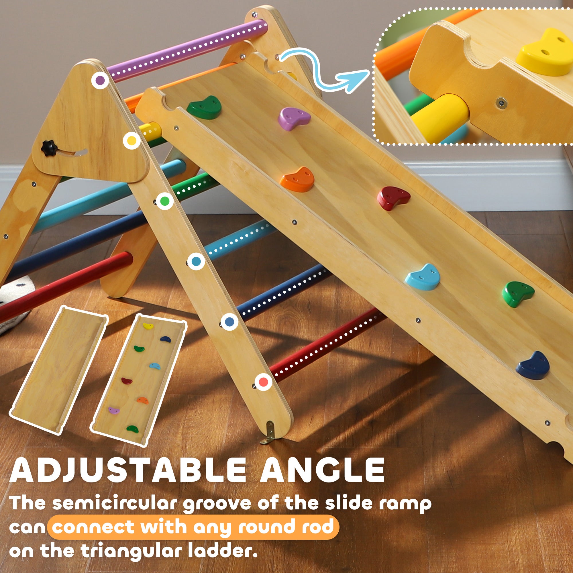 Pikler Triangle Set, 2 in 1 Climbing Toys with Ramp for Toddlers, Nature Wood Baby Gym & Playmats   at Gallery Canada