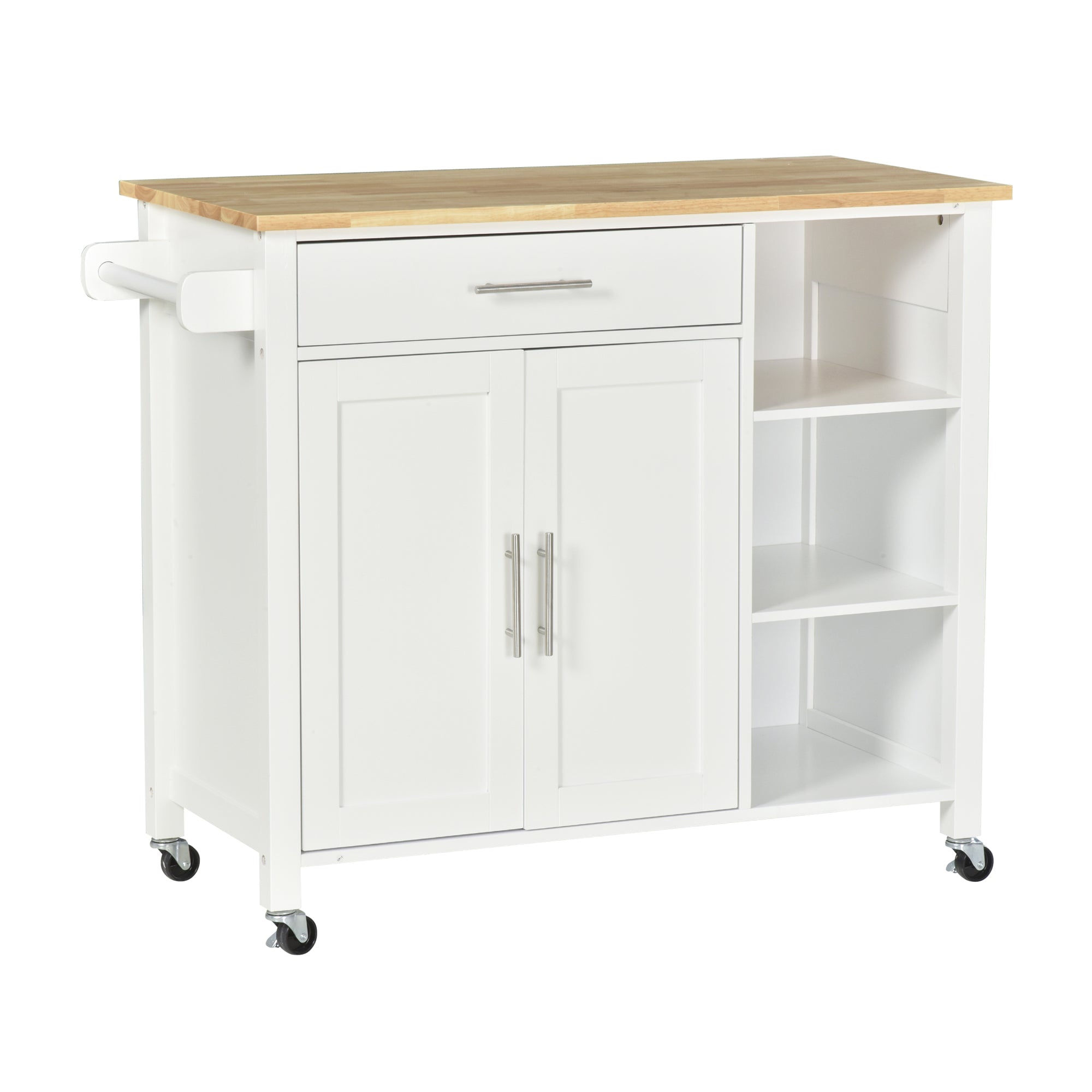 Wooden Rolling Kitchen Island on 360° Swivel Wheels Dining Cart with Drawer for Kitchen, White Kitchen Islands & Kitchen Carts White and Natural  at Gallery Canada