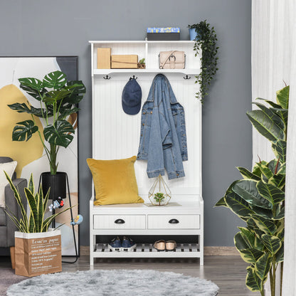 Multi-Functional Coat Stand with Shoe Storage Bench, Drawers, Padded Seat - White Clothing Storage   at Gallery Canada