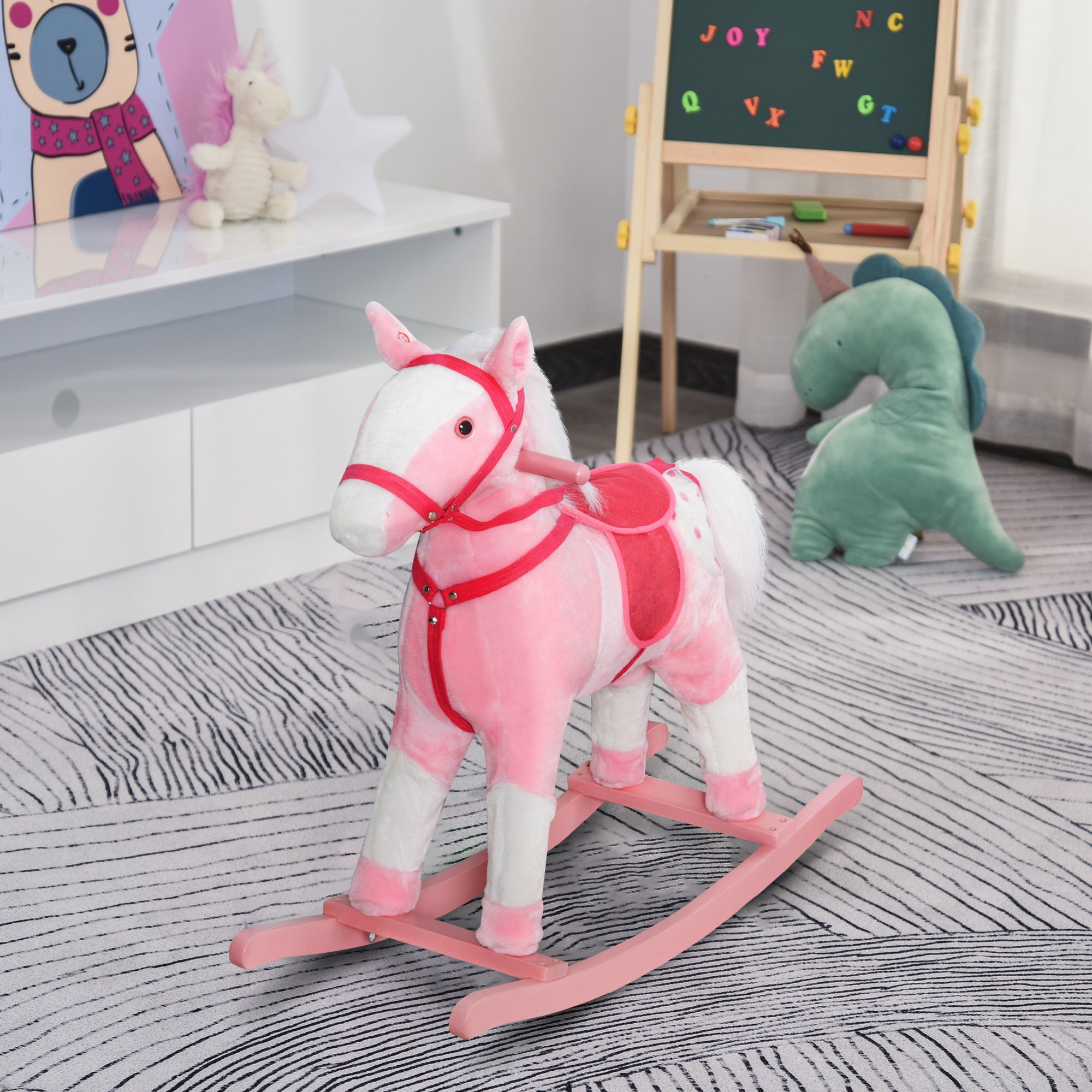 Rocking Horse Plush Pony Children Kid Ride on Toy w/ Realistic Sound (Light Pink) Rocking Horses   at Gallery Canada