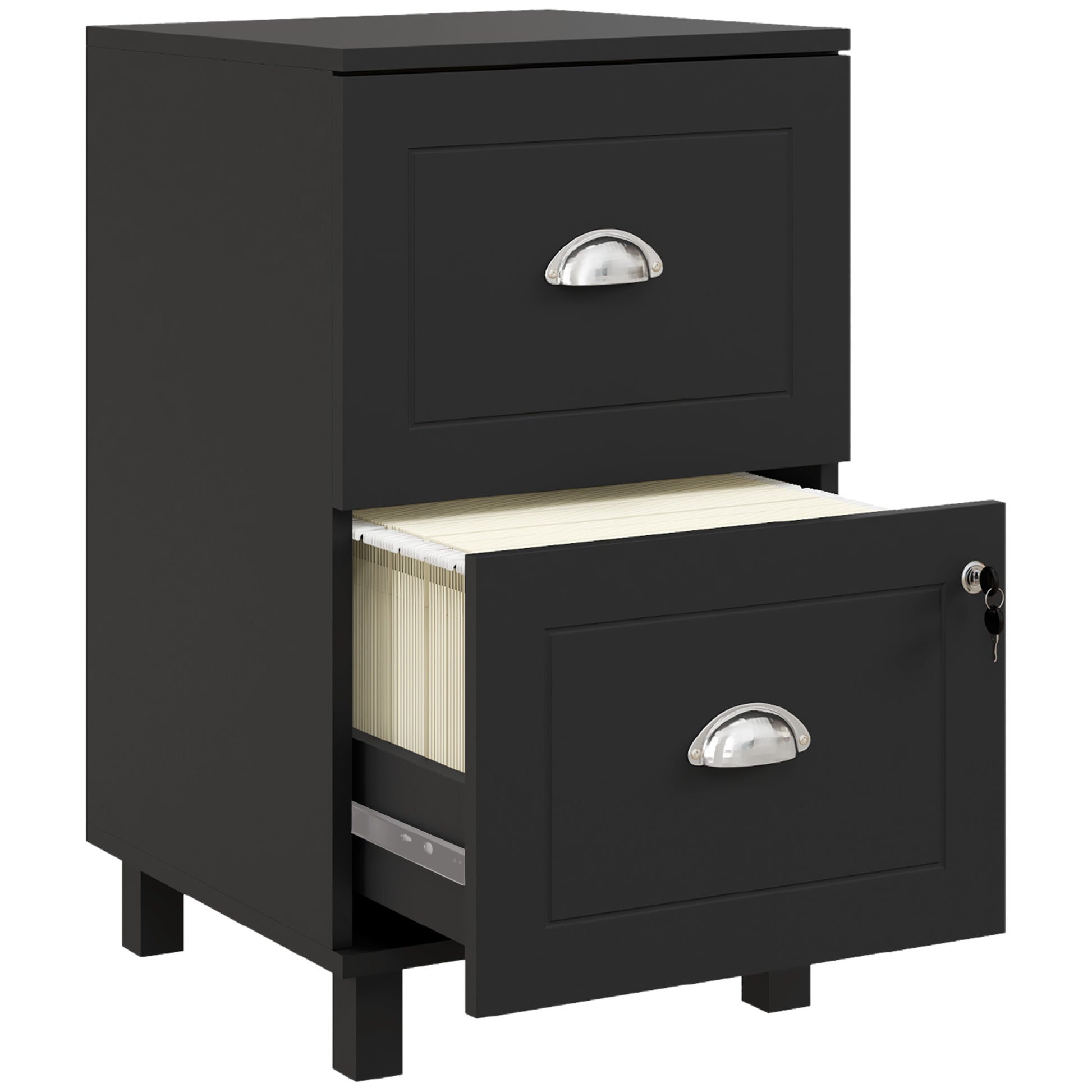 2-Drawer Small Filing Cabinet Lockable Home Office Storage Cabinet with Adjustable Hanging Bars for A4 Letter Black Office Cabinets & Cupboards   at Gallery Canada