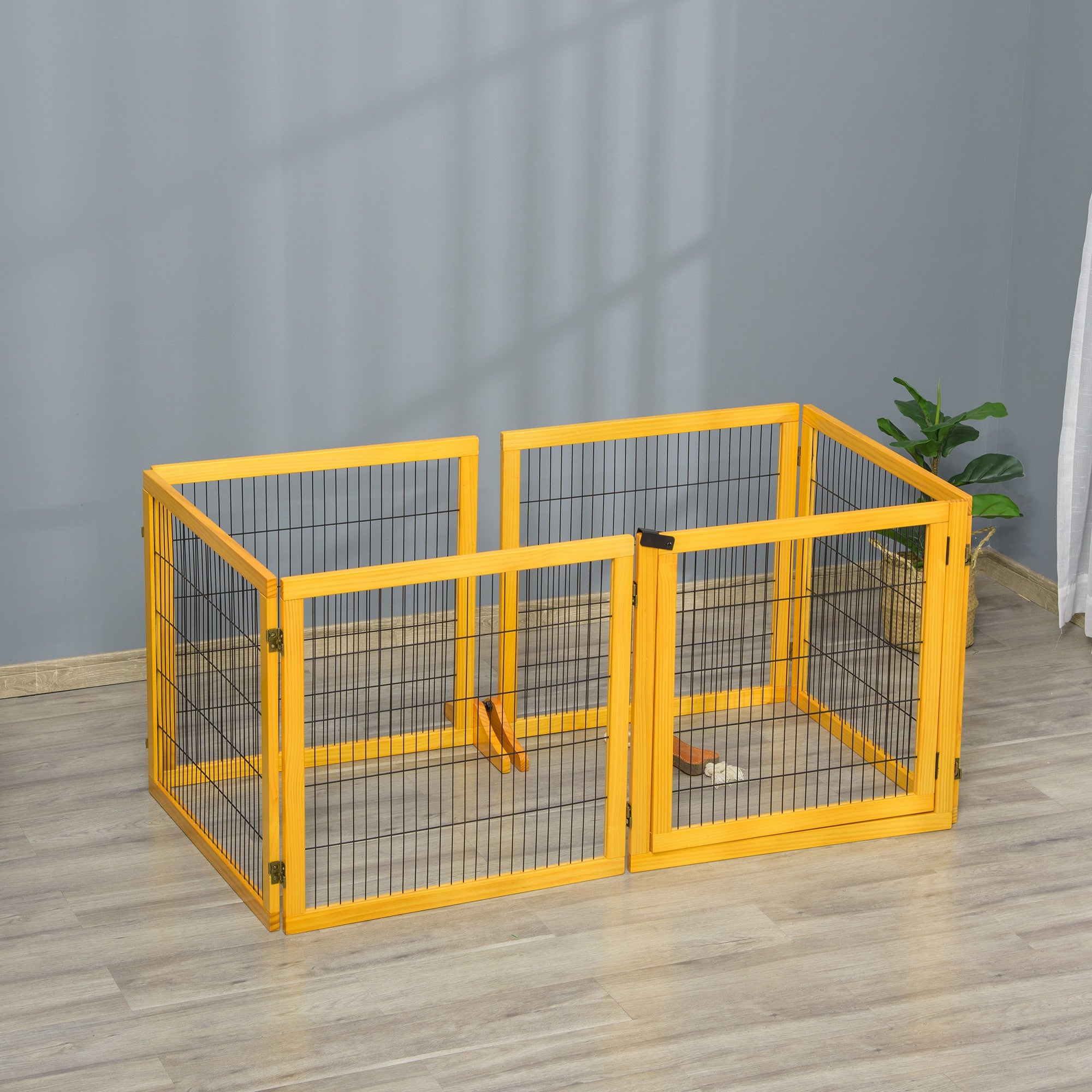 Wooden Freestanding Pet Gate w/ 2 Support Feet, Yellow Houses, Kennels & Pens   at Gallery Canada