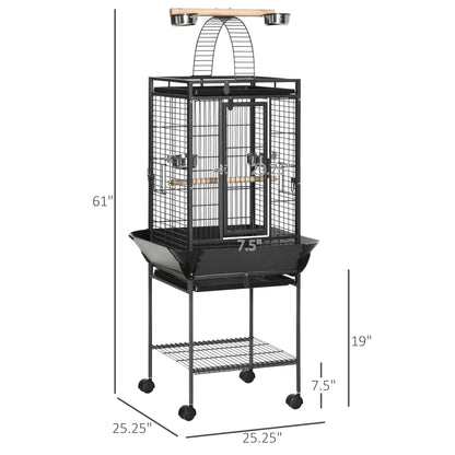 61.5 Inch Bird Cage Parakeet House for Cockatiel with Stand, Pull Out Tray, Play Top, Storage Shelf, Wood Perch, Food Container Bird Cages   at Gallery Canada