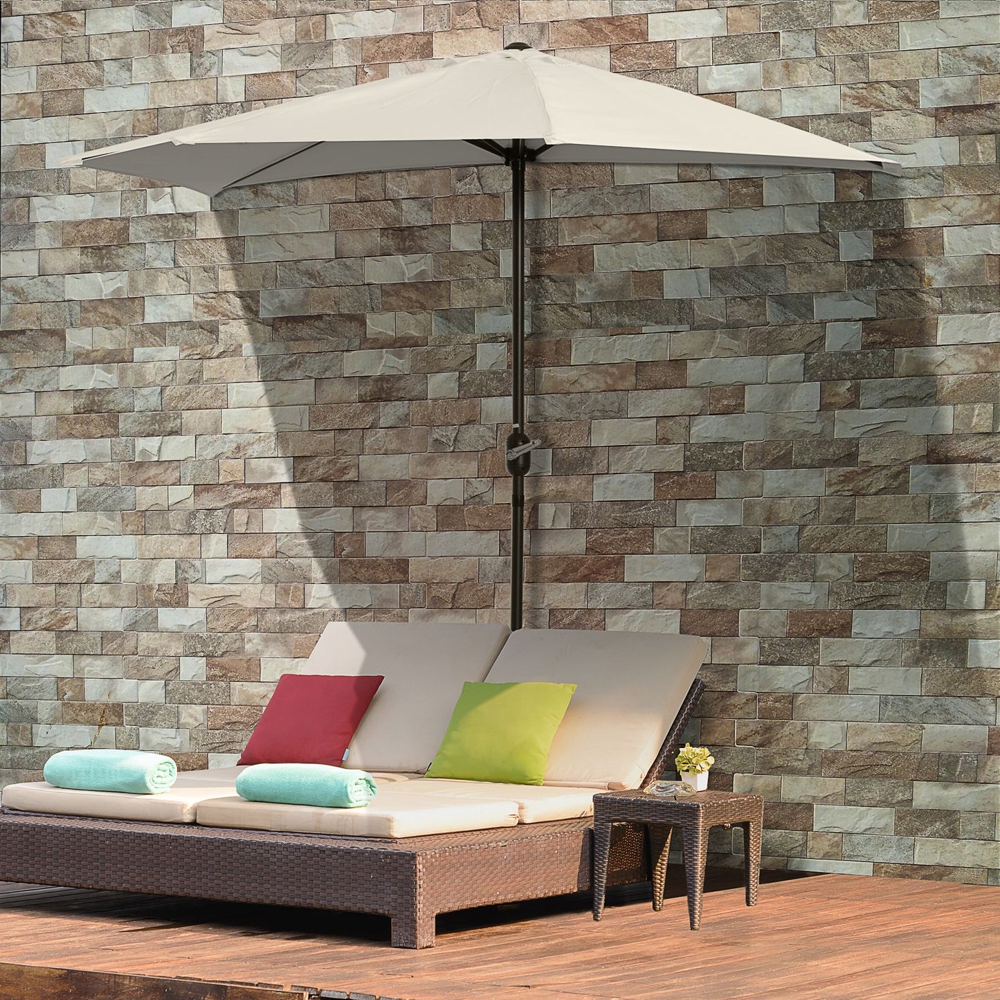 9.8ft Half Umbrella Semi Round Patio Parasol with Crank Handle, Top Vent for Garden, Balcony- NO BASE INCLUDED, Cream Sun Umbrellas   at Gallery Canada