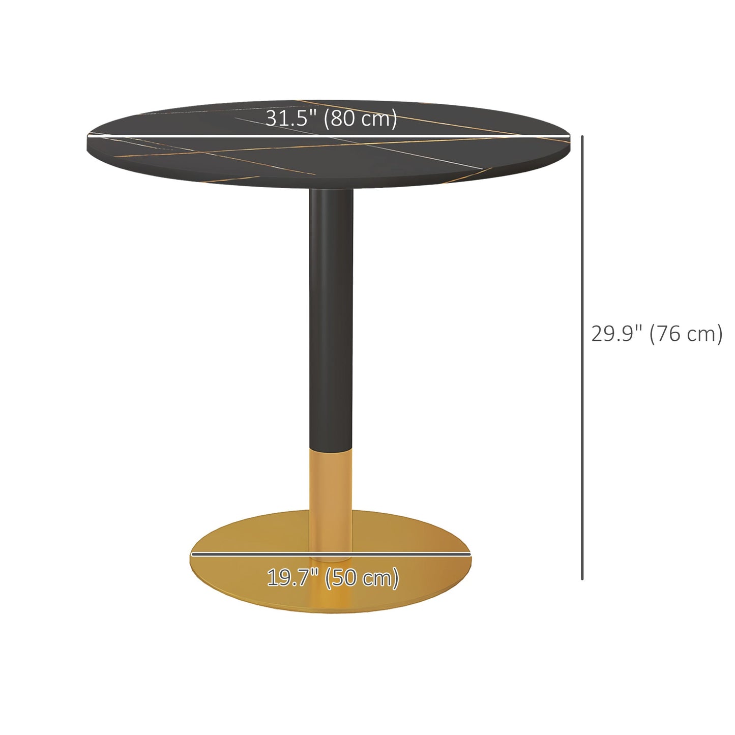 Round Dining Table, Modern Dining Room Table with Faux Marble Top, Steel Base, Space Saving Small Kitchen Table, Black Bar Tables & Dining Tables   at Gallery Canada