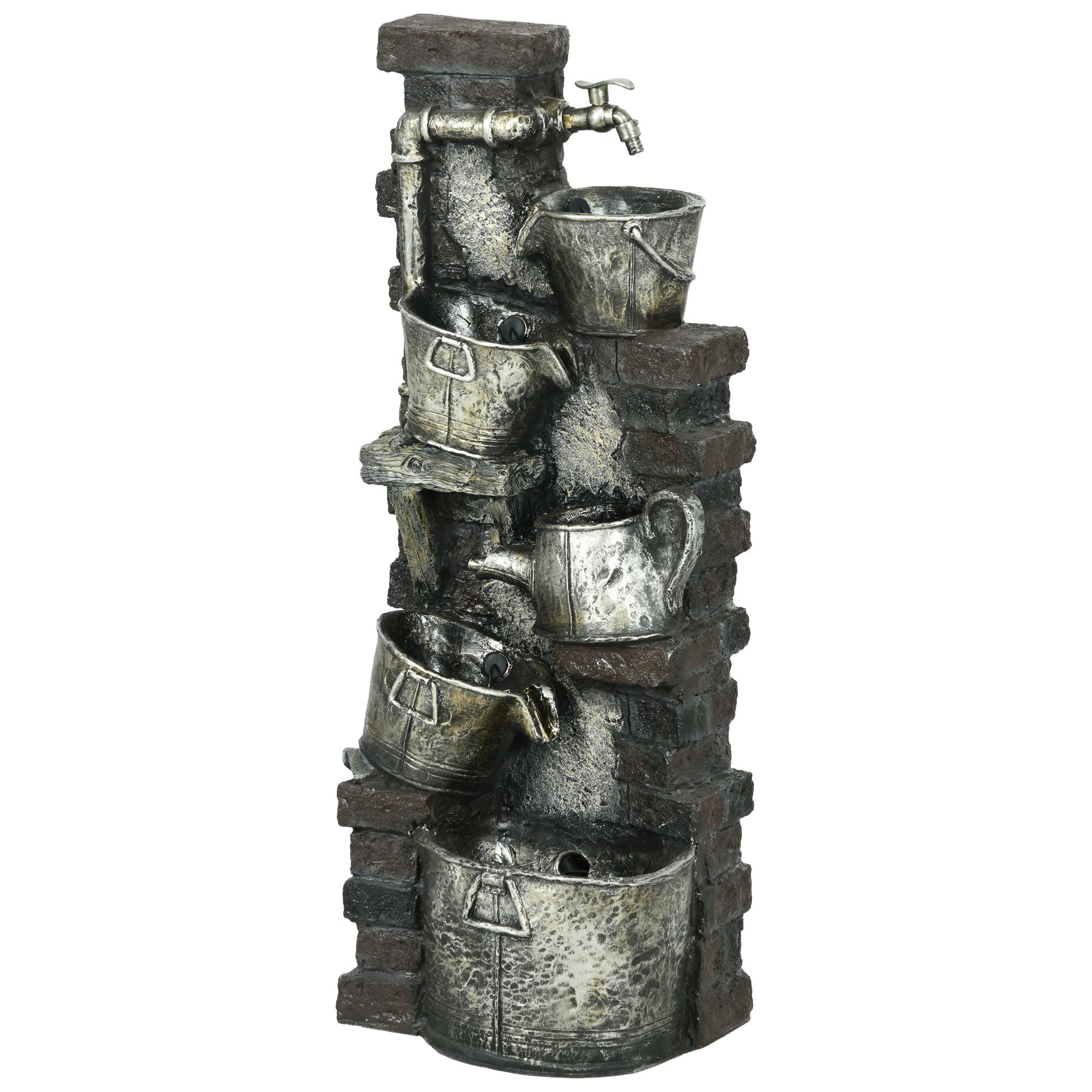 5-Tiered Faucet &; Barrel Outdoor Water Fountain with LED Lights, Adjustable Flow, 39.4-inch Resin Waterfall Fountain Water Fountains at Gallery Canada