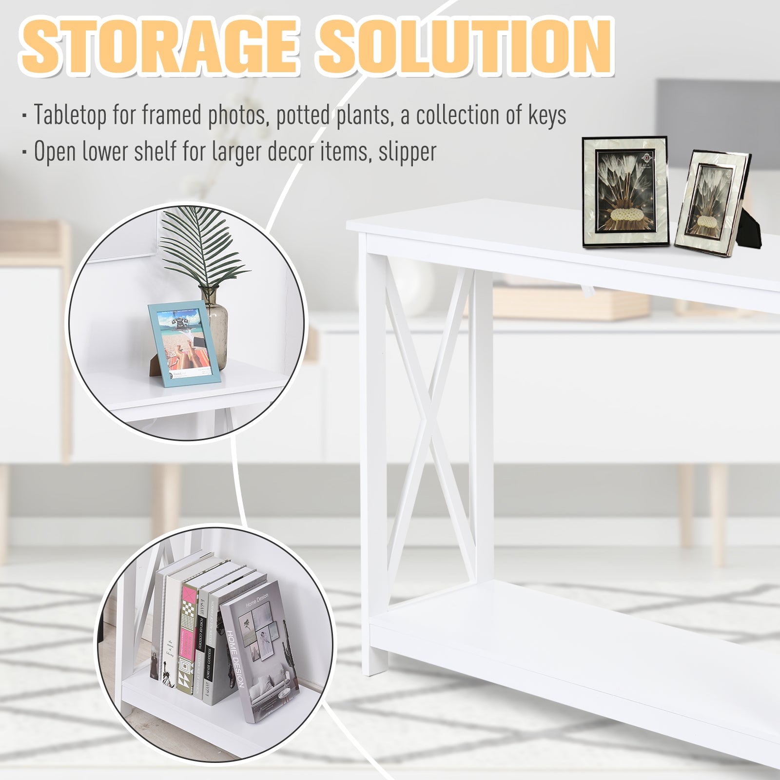 2 Tier X-Design Console Table Sofa Side Table w/Storage Shelf for Living Room Entryway, White Console Tables at Gallery Canada