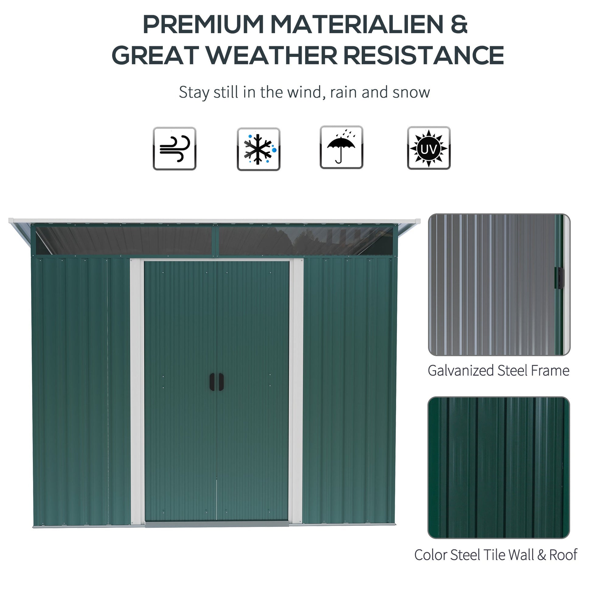 6' x 8.5' Outdoor Metal Garden Shed Utility Tool Storage Steel Backyard House, Dark Green Sheds   at Gallery Canada