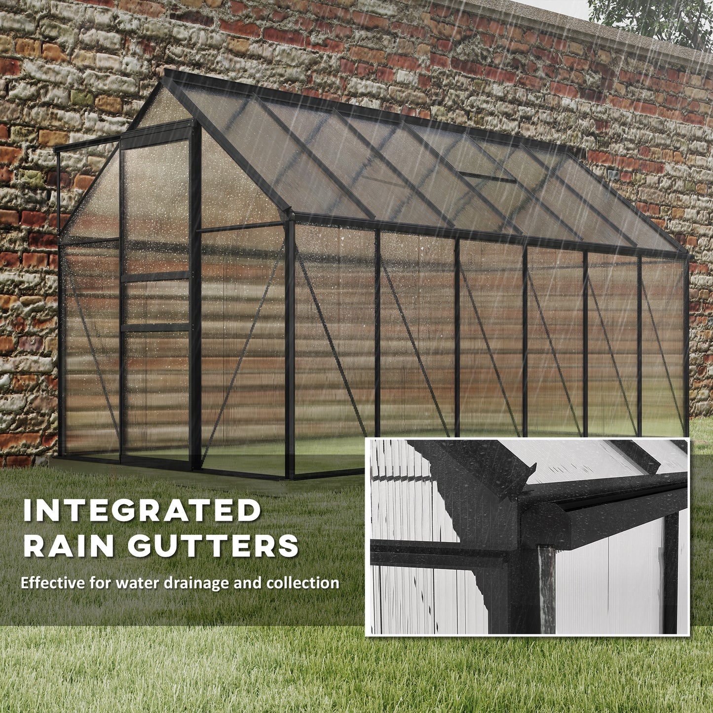 6' x 12' x 6.5' Polycarbonate Greenhouse, Walk-in Green House with Adjustable Roof Vent Galvanized Base Sliding Door Rain Gutter for Outdoor Garden Backyard, Charcoal Grey Walk In Greenhouses at Gallery Canada