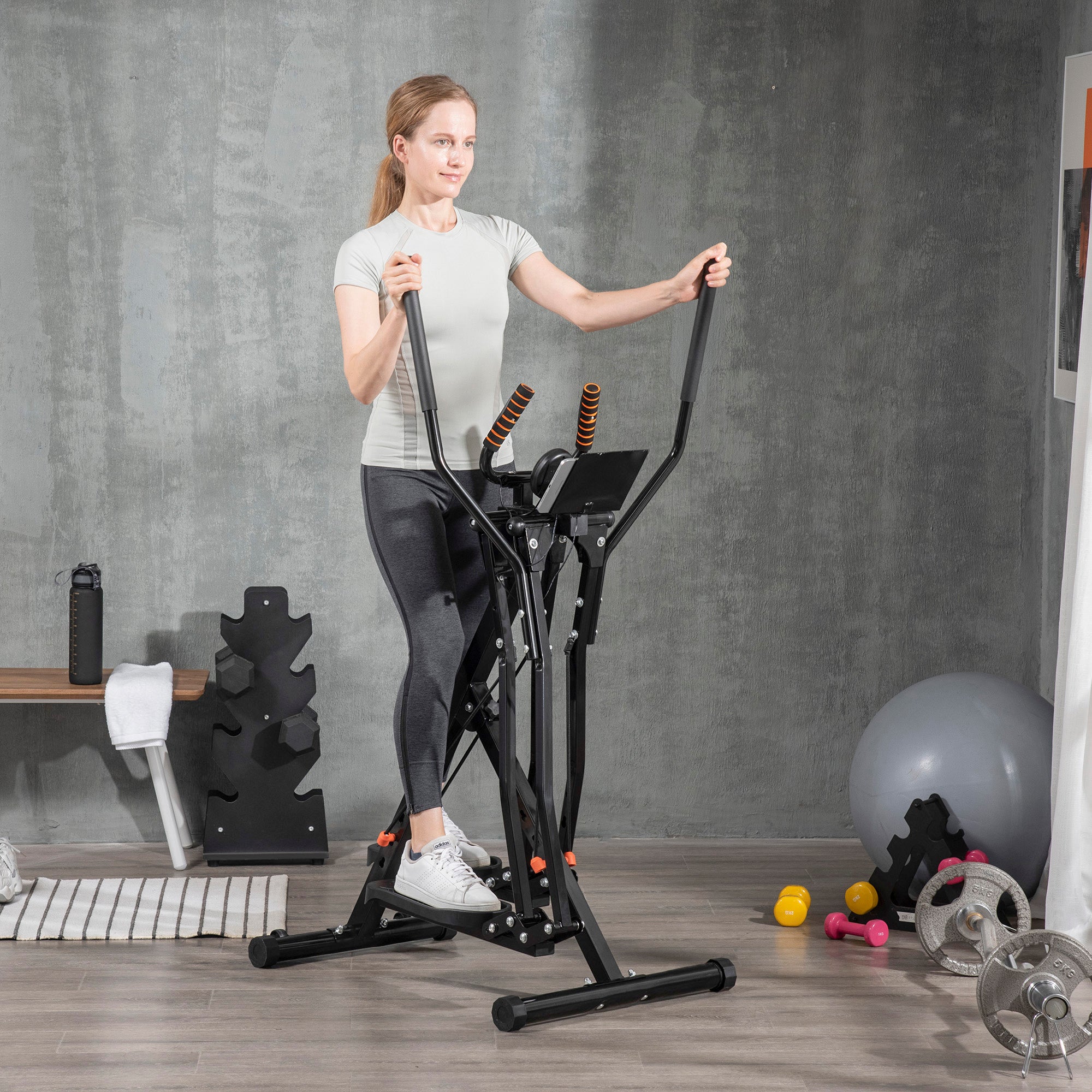 Gazelle Glider Air Walker Exercise Machine Elliptical Trainer with Four Resistance Levels, LCD Monitor, Heart Rate Sensor, Two Wheels Aerobic Equipment at Gallery Canada
