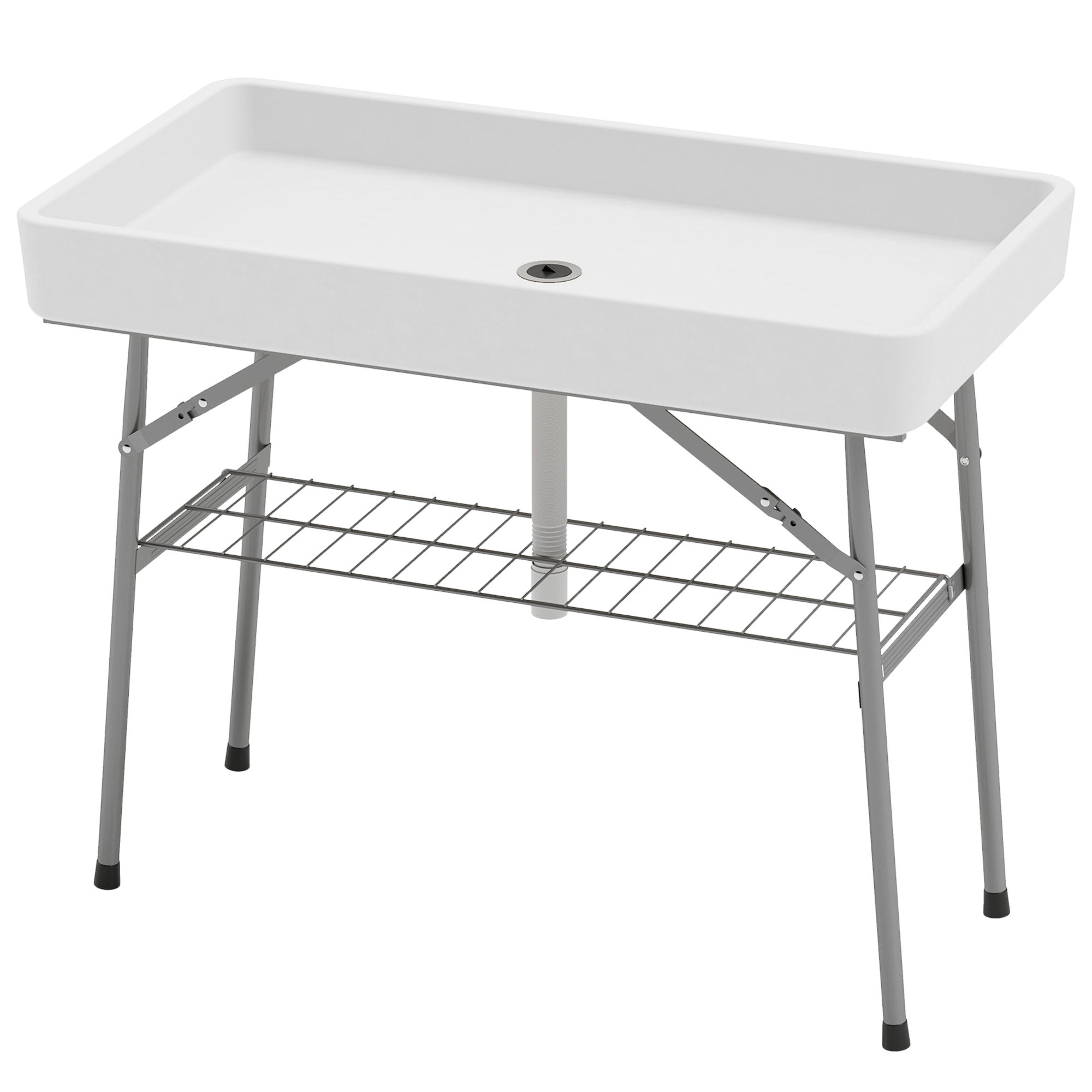 3.4ft Folding Ice Cooler Table with Drain, Outdoor Patio Party Cooler for Drinks, Fishing Cleaning Table with Storage Shelf for Picnic BBQ Camping Wedding, White Picnic Tables & Camping Chairs White at Gallery Canada