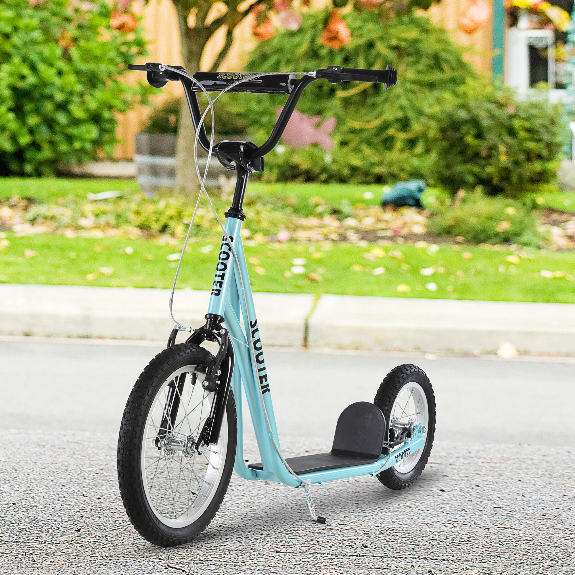 Youth Kick Scooter with Adjustable Handlebar and 16'' Inflatable Rubber Wheel for Kids and Teens 5+ Year Old, Blue Scooters at Gallery Canada