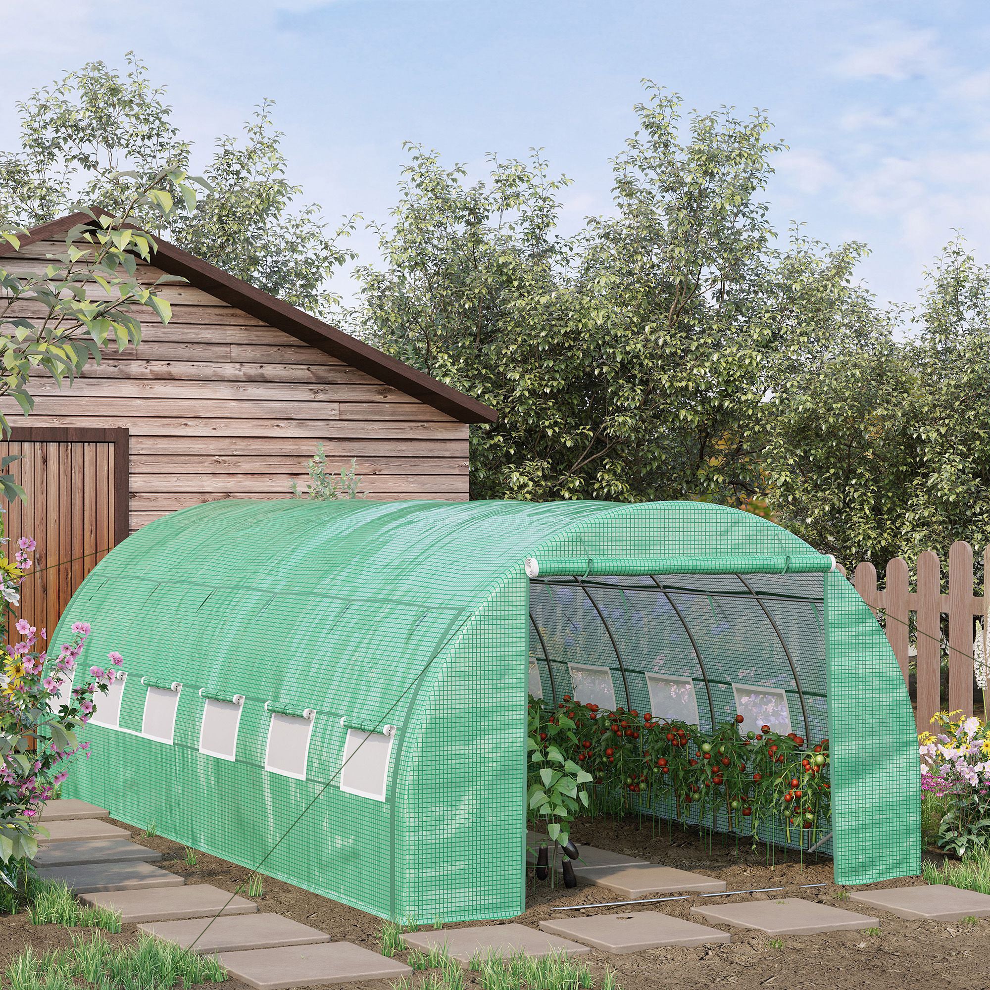 Large Walk-in Greenhouse, 20'x10'x6.6' Tunnel Greenhouse with Zippered Door and 12 Roll-up Windows, Outdoor Green House for Garden Plant, Green Tunnel Greenhouses Green at Gallery Canada