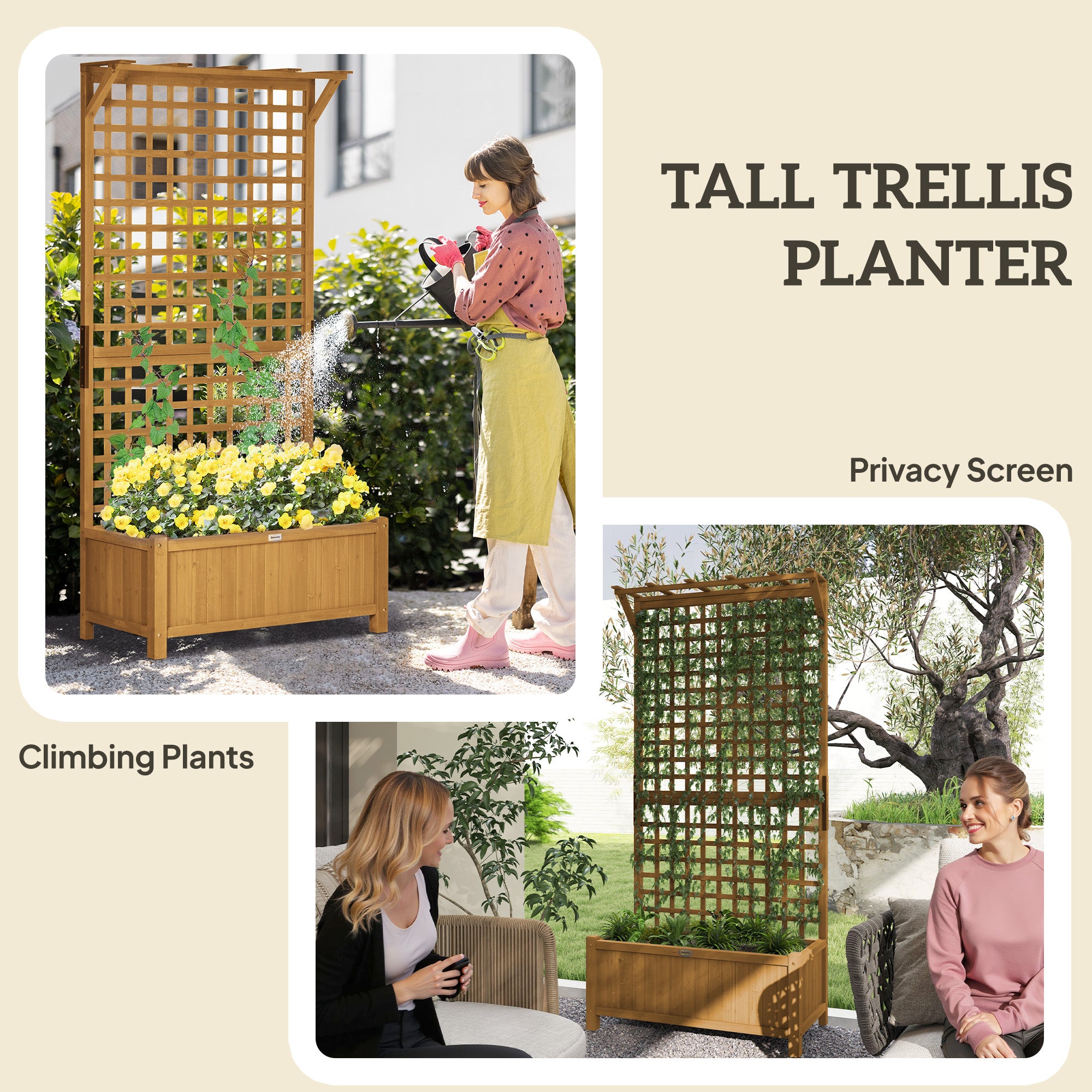Wood Planter with Trellis for Vine Climbing, Raised Garden Bed, Privacy Screen for Backyard, Patio, Deck, Yellow Wooden Planter Boxes at Gallery Canada
