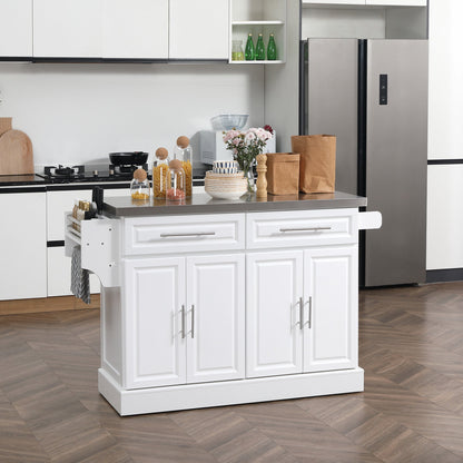 Rolling Kitchen Island with Storage and Stainless Steel Top, Kitchen Trolley with Drawers, Cabinets, Towel Rack Kitchen Islands & Kitchen Carts   at Gallery Canada