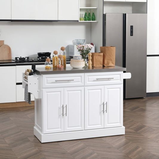 Rolling Kitchen Island with Storage and Stainless Steel Top, Kitchen Trolley with Drawers, Cabinets, Towel Rack Kitchen Islands & Kitchen Carts White  at Gallery Canada