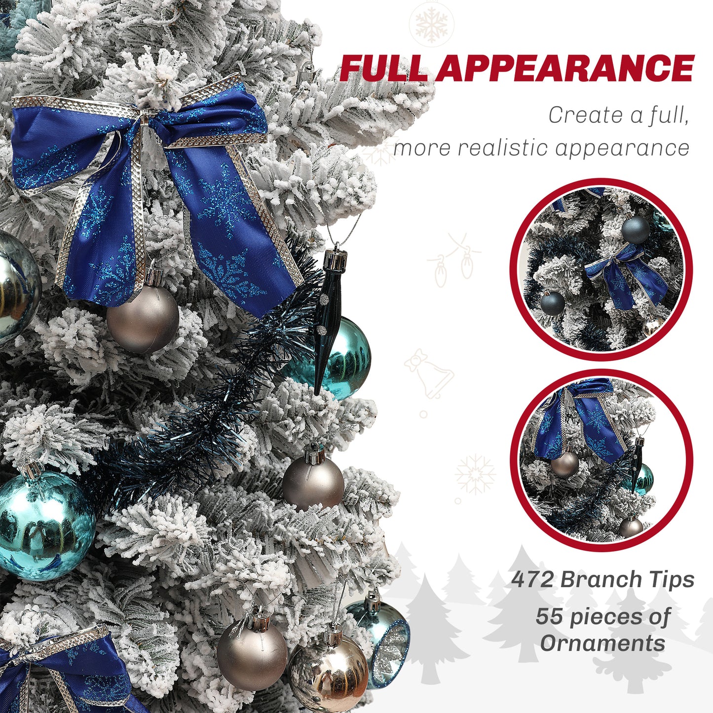 5ft Prelit Artificial Christmas Tree with Blue Ornaments, Flocked Christmas Tree with LED Lights for Holiday Pre Lit Christmas Trees   at Gallery Canada