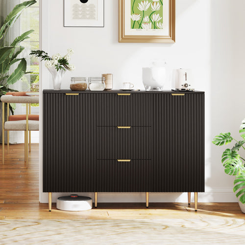 Modern Kitchen Storage Cabinet, Sideboard Buffet Cabinet w/ 3 Drawers and Adjustable Shelves for Kitchen Hallway, Black