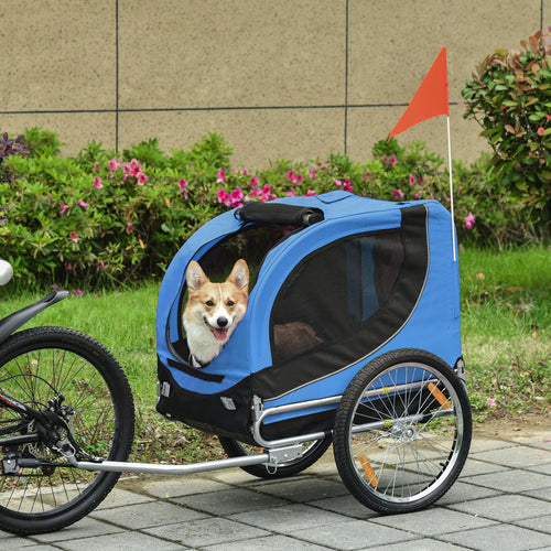 Dog Bike, Trailer Foldable Pet Cart, Bicycle Wagon, Cargo Carrier Attachment for Travelling w/ Safety Anchor, Blue