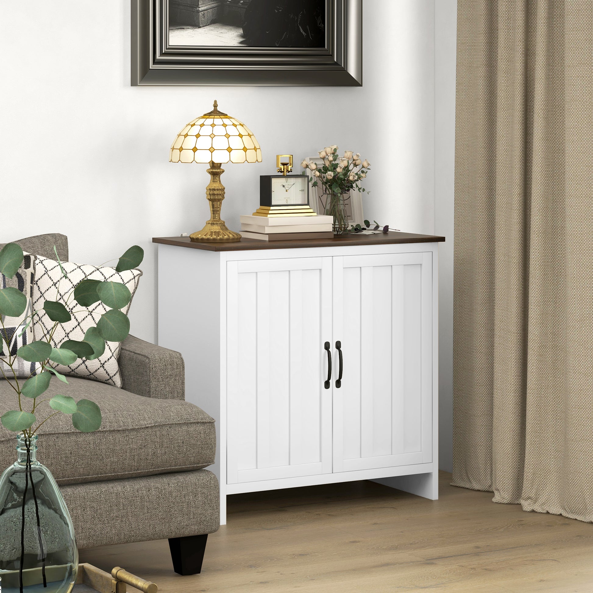 Kitchen Sideboard, Modern Storage Cabinet with Beadboard Doors and Adjustable Shelf for Dining Room, White Storage Cabinets   at Gallery Canada