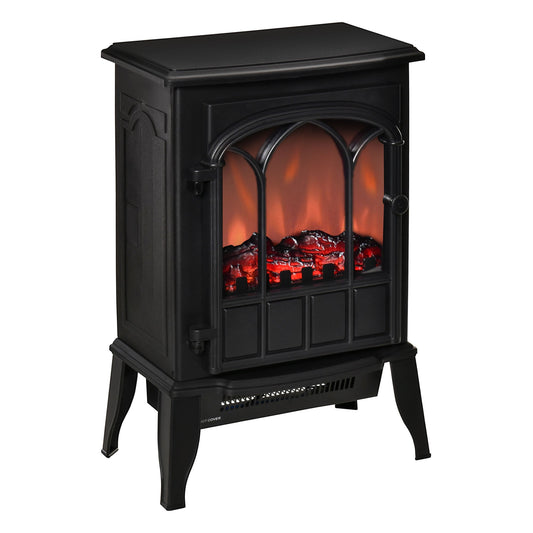 Electric Fireplace Stove, Freestanding Fireplace Heater with Realistic Flame, Adjustable brightness, Overheating Safety System, Black Electric Fireplaces Black  at Gallery Canada