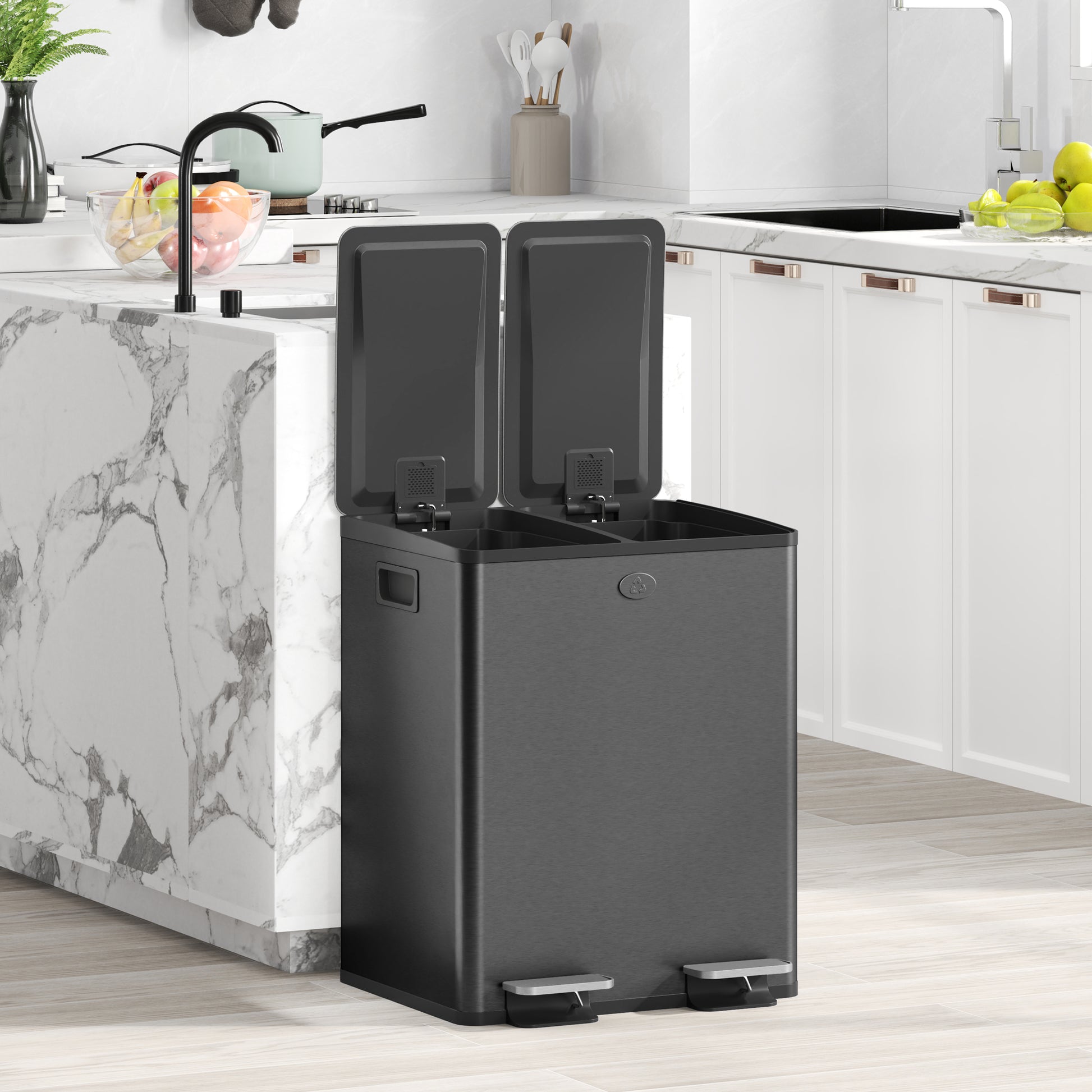 Dual Garbage Bin, Soft-Close Trash Can with Foot Pedal, 2 x 20 Liter Garbage Can with Removable Inner Buckets, Black Household Supplies at Gallery Canada