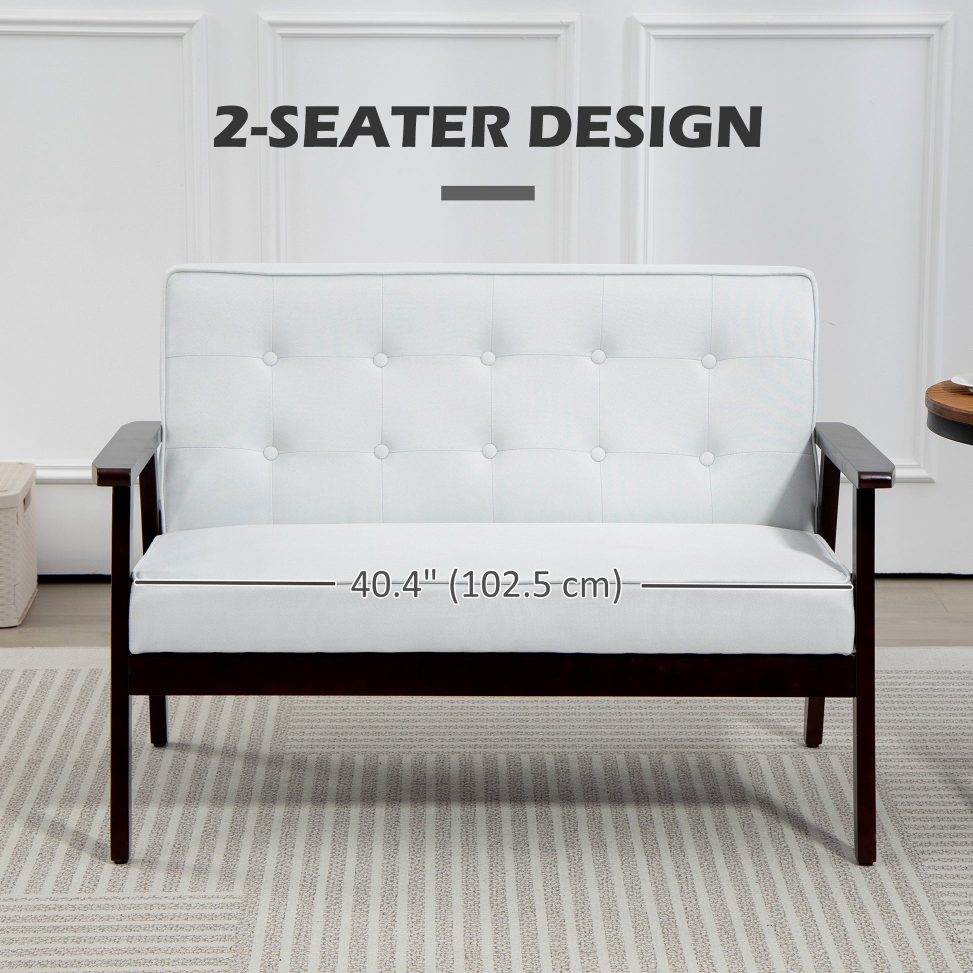 44.5" 2 Seat Sofa for Bedroom, Modern Upholstered Loveseat with Button Tufted Back and Wood Legs, Cream White 2-Seater Sofas at Gallery Canada