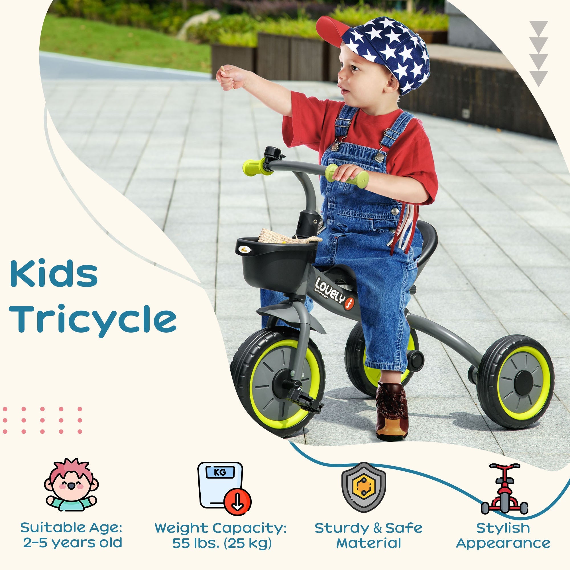 Tricycle for Toddler 2-5 Year Old Girls and Boys, Toddler Bike with Adjustable Seat, Basket, Bell, Black Tricycles for Kids   at Gallery Canada