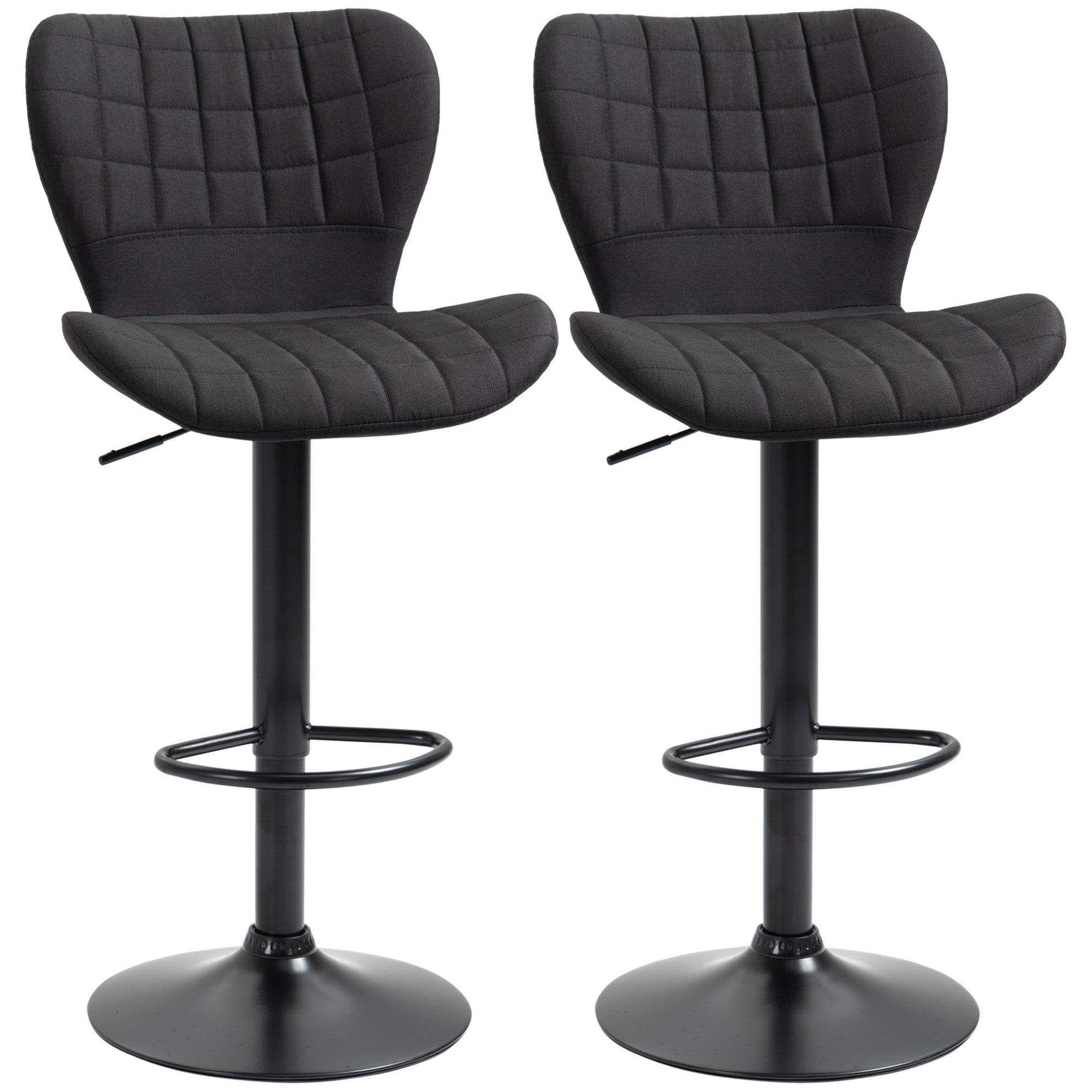 Bar Stools Set of 2 Adjustable Height Swivel Bar Chairs in Linen Fabric with Backrest &; Footrest, Black Bar Stools Black  at Gallery Canada