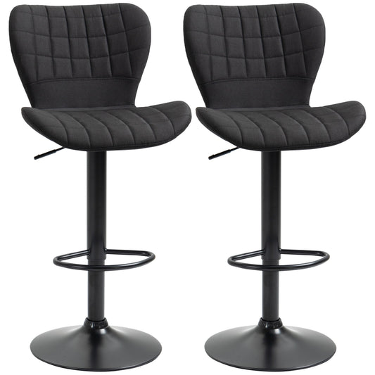 Bar Stools Set of 2 Adjustable Height Swivel Bar Chairs in Linen Fabric with Backrest &; Footrest, Black - Gallery Canada