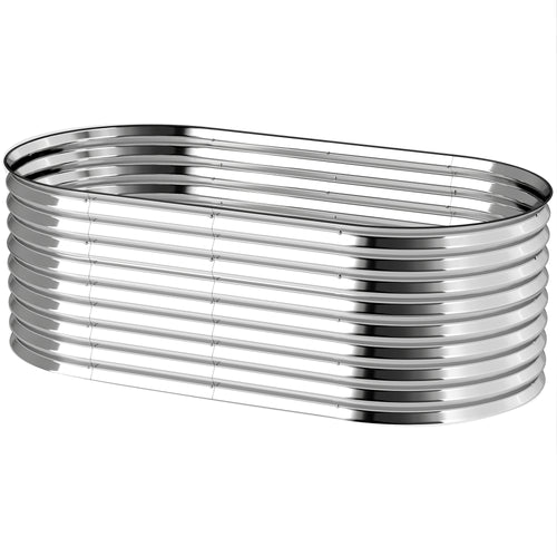 5 x 2.5 x 2ft Galvanized Raised Garden Bed, Easy DIY Oval Planter Box with Safety Edging and Gloves, Silver