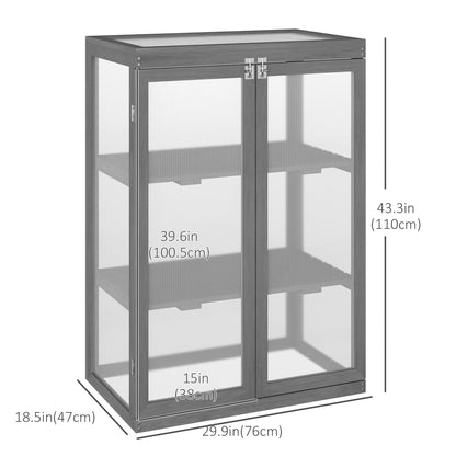 Wooden 2 Tier Cold Frame Greenhouse Polycarbonate Plant Grow House Portable Garden, Dark Gray Cold Frame Greenhouses   at Gallery Canada