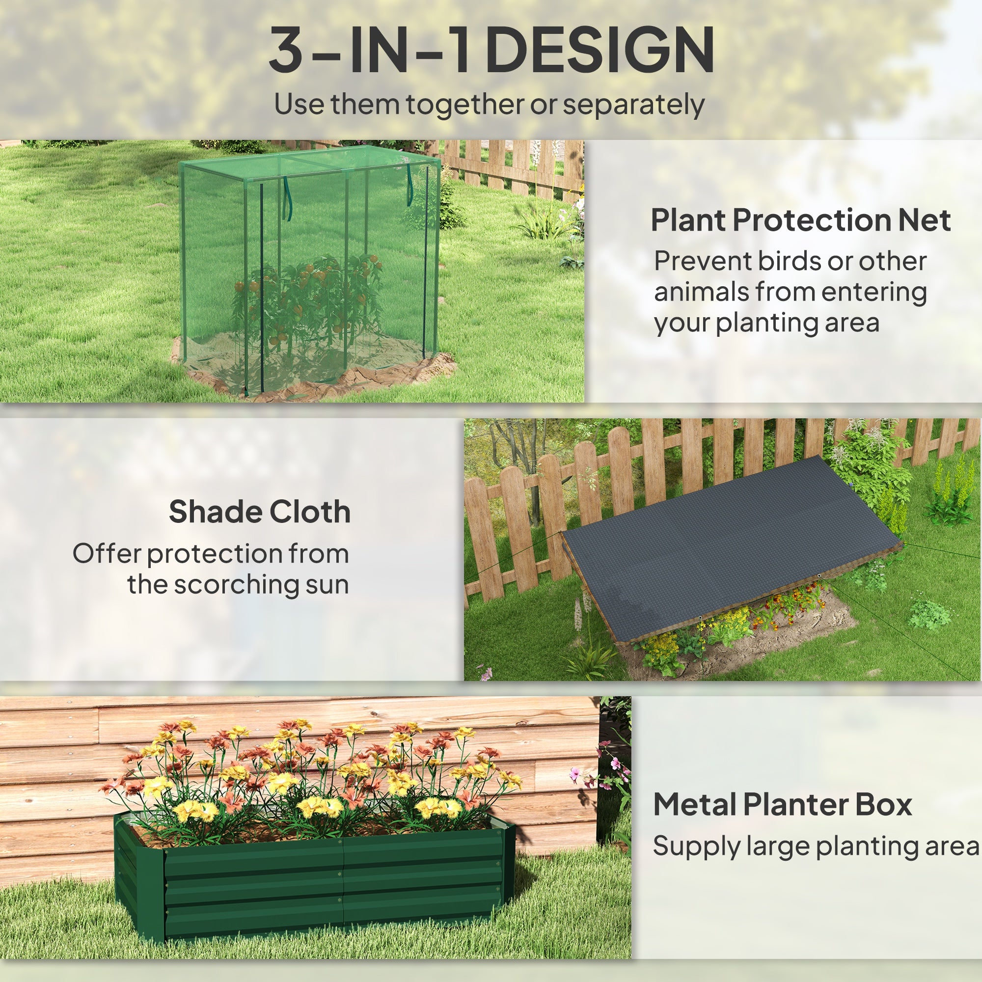 Galvanized Steel Planter Box with Crop Cage and Shade Cloth, Raised Garden Bed for Flowers, Vegs and Herbs, Green Raised Garden Beds at Gallery Canada