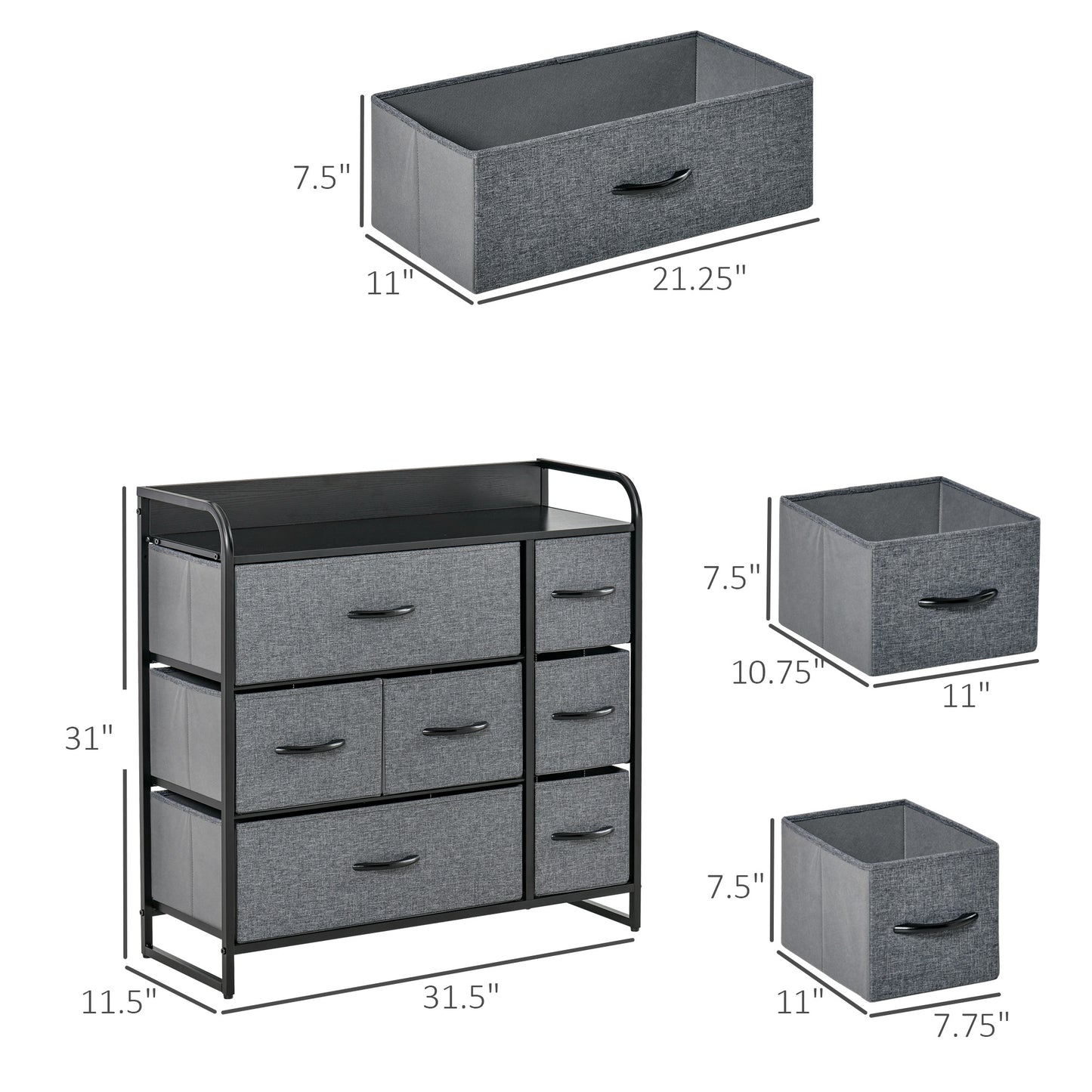 7-Bin Dresser Storage Tower Cabinet Organizer Unit, Easy Pull Fabric Bins with Metal Frame for Bedroom Storage Cabinets   at Gallery Canada