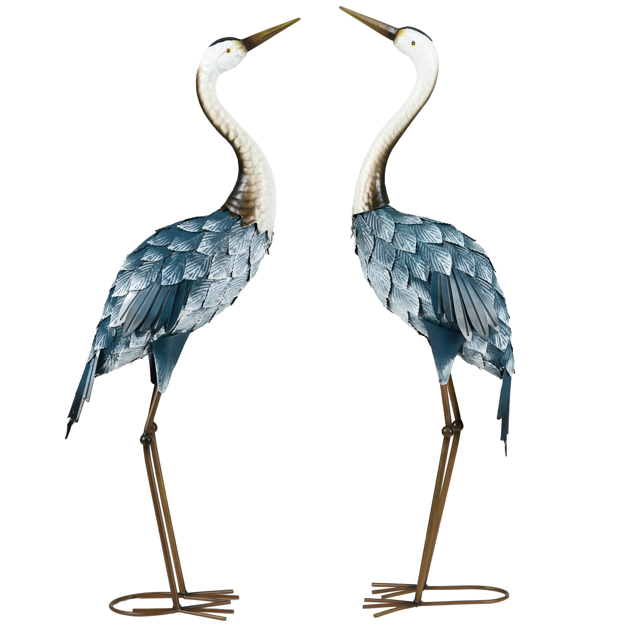 Set of 2 Garden Sculptures Crane Statues Lawn Patio Backyard Ornaments, 28.5