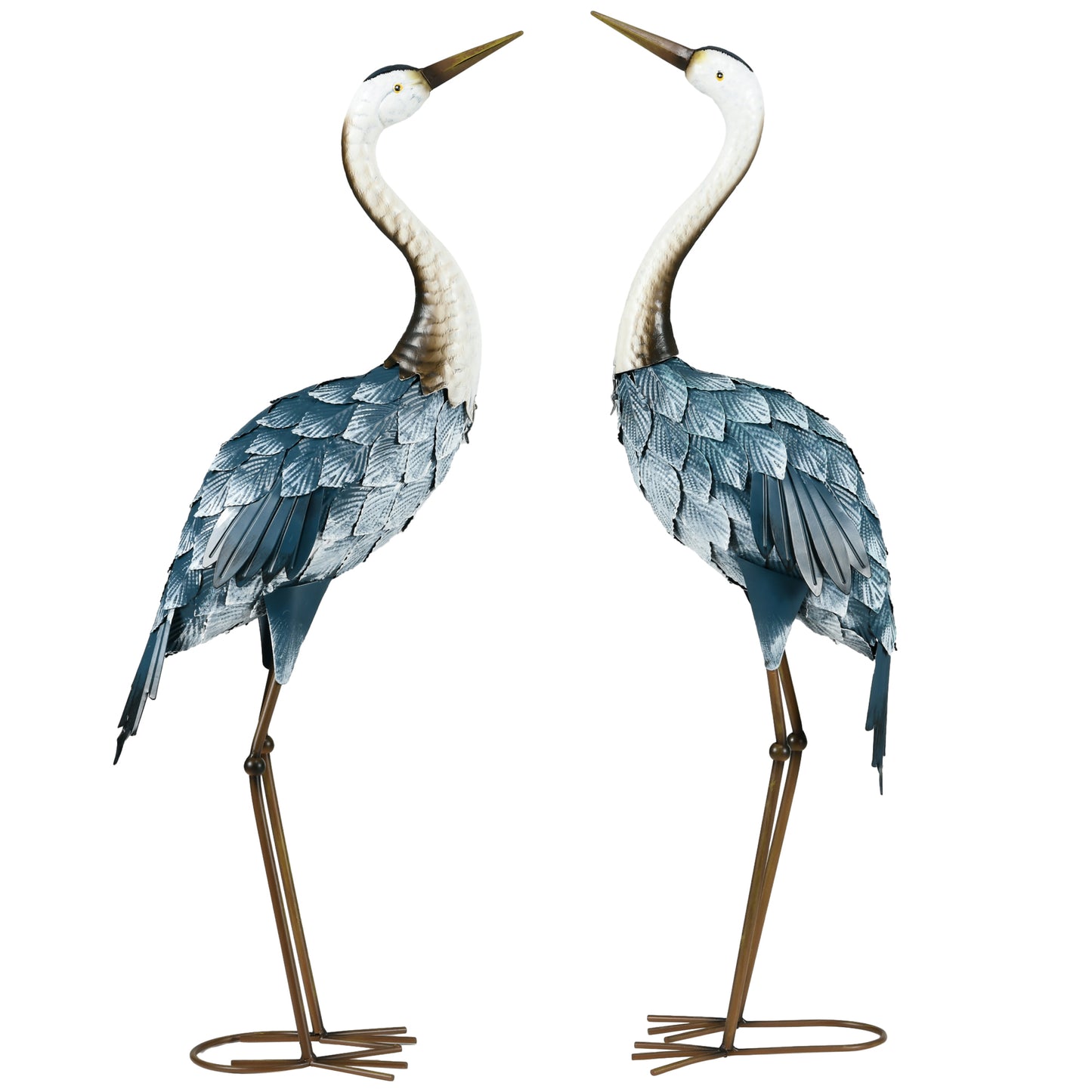 Set of 2 Garden Sculptures Crane Statues Lawn Patio Backyard Ornaments, 28.5"-29.1", Blue Garden Decor   at Gallery Canada