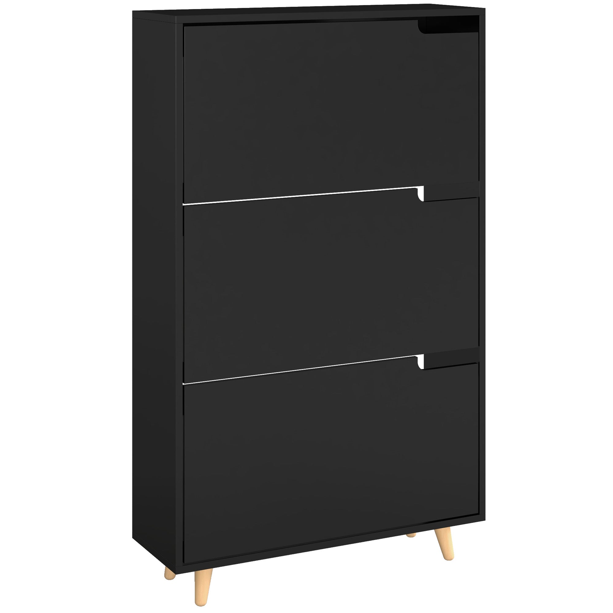 Slim Shoe Storage Cabinet with 3 Flip Drawers and Adjustable Shelves, Shoe Cabinet for 18-24 Pairs, Black Shoe Storage Cabinets & Racks   at Gallery Canada