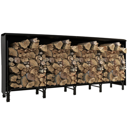 8ft Outdoor Firewood Rack with Cover, Adjustable Wood Storage Holder, Indoor Outdoor Log Rack, Black Firewood Racks   at Gallery Canada