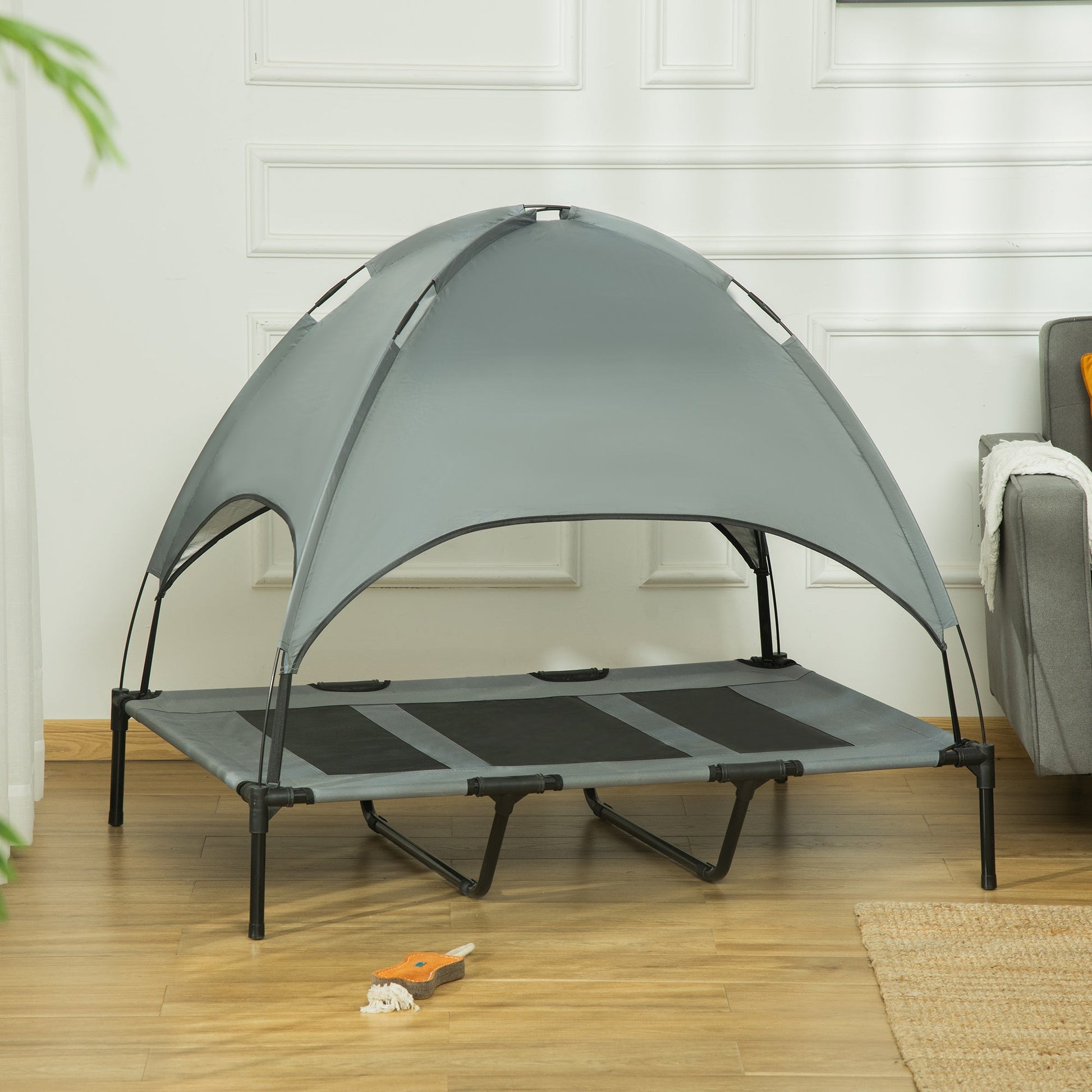 Elevated Dog Bed with Canopy, Portable Raised Dog Cot for XL Sized Dogs, Indoor &; Outdoor, 48" x 36" x 43", Grey Elevated Dog Beds   at Gallery Canada