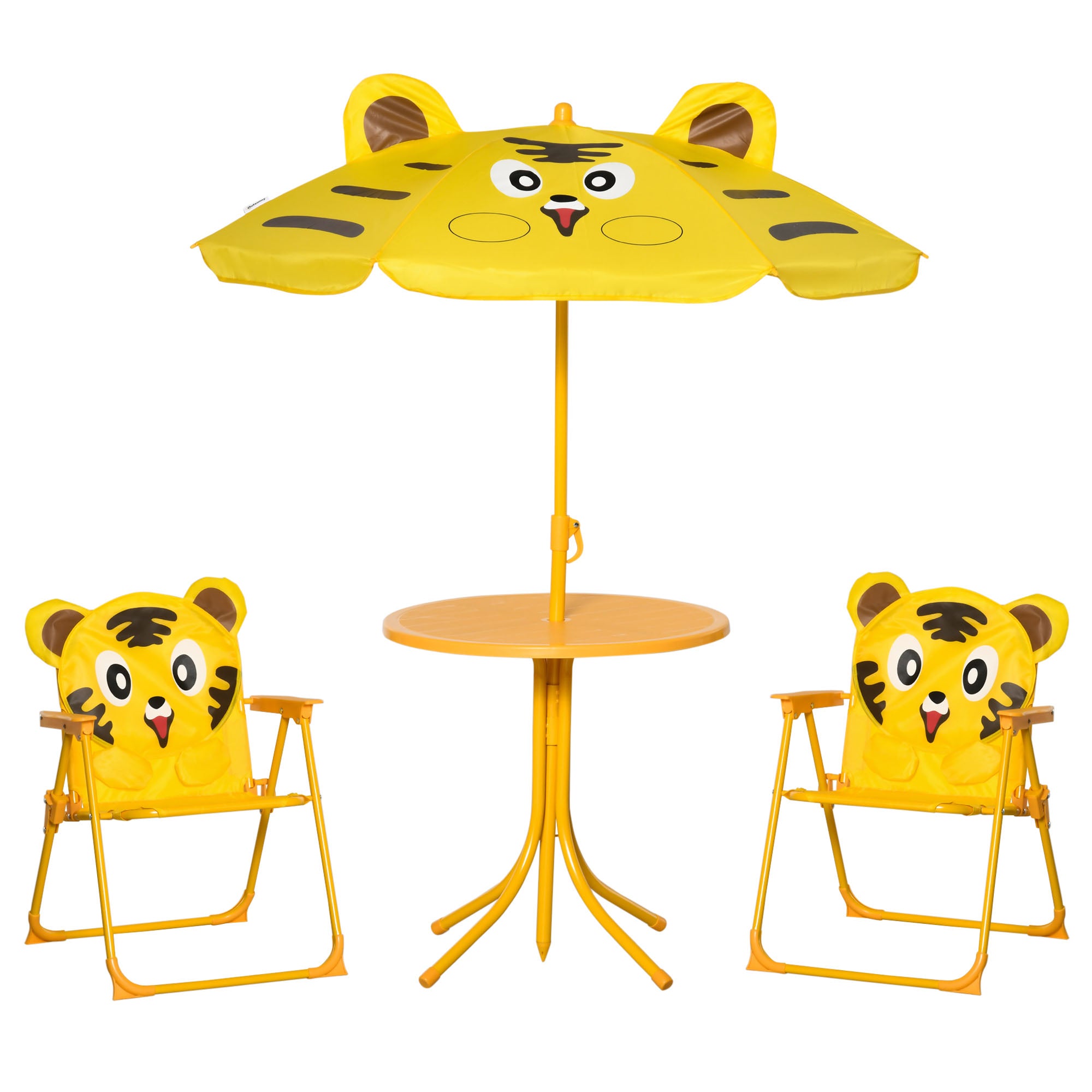 Kids Folding Picnic Table and Chair Set Pattern Outdoor Garden Patio Backyard with Removable &; Height Adjustable Sun Umbrella Yellow Kids Outdoor Furniture Yellow at Gallery Canada