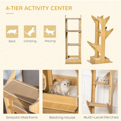 4-level Platform Cat Tree with Resting House, Activity Center for kittens, Cat Tower Furniture with Cushion, Oak Cat Towers   at Gallery Canada