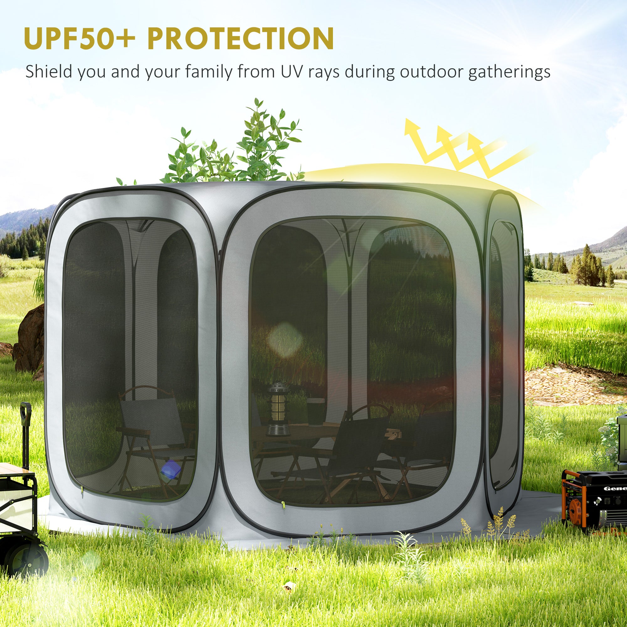 11 x 11ft Pop Up Screen Tent, UPF50+ Portable Camping Gazebo Screen House with Carry Bag, Light Grey Camping Tents at Gallery Canada