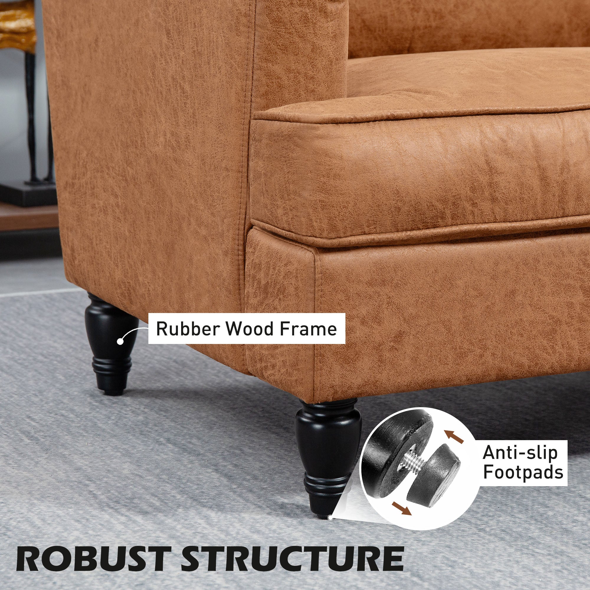 Modern Accent Chair, Microfiber Cloth Armchair with Turned Legs and Wide Seat, Comfy Chair for Living Room, Brown Accent Chairs at Gallery Canada