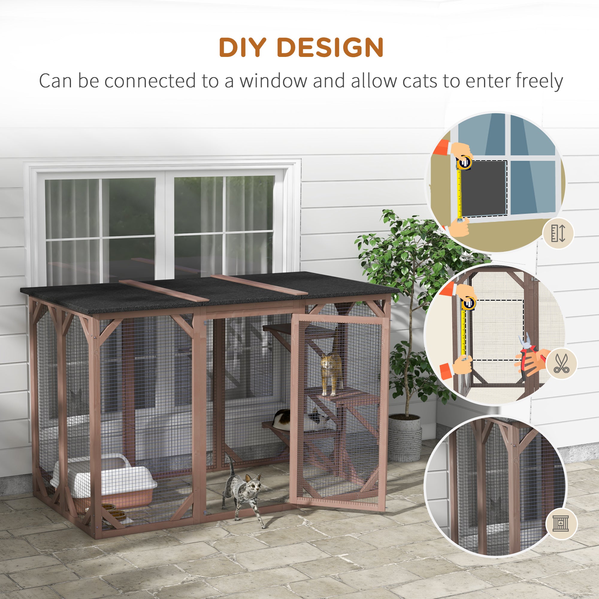 Cat Cage Indoor Catio Outdoor Cat Enclosure Pet House Small Animal Hutch for Rabbit, Kitten, Crate Kennel with Waterproof Roof, Multi-Level Platforms, Lock, Camel Outdoor Cat Enclosures at Gallery Canada
