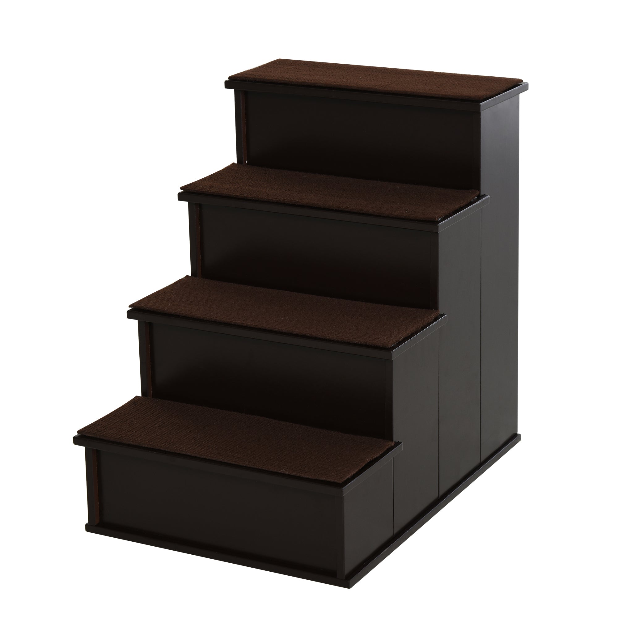 4 Levels Wooden Dog Steps Pet Stairs for High Bed, Cat Ladder for Bed Couch with Non-Slip Carpet, Dark Coffee Dog Stairs   at Gallery Canada